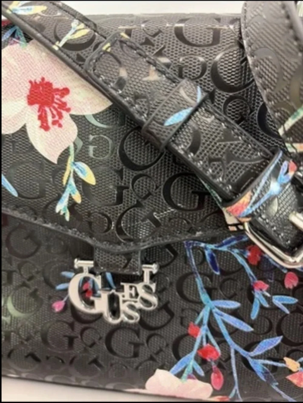 Guess “Kalei” Monogram Floral Print Crossbody Bag